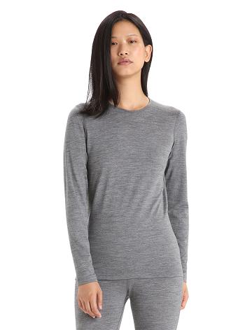 Women's Icebreaker Merino 200 Oasis Long Sleeve Crewe Thermal Top Base Layers Gritstone Heather | CA 1017DFMN